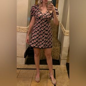 Juicy Couture Silk Black & Pink Floral Dress, Balloon Sleeves, size 8